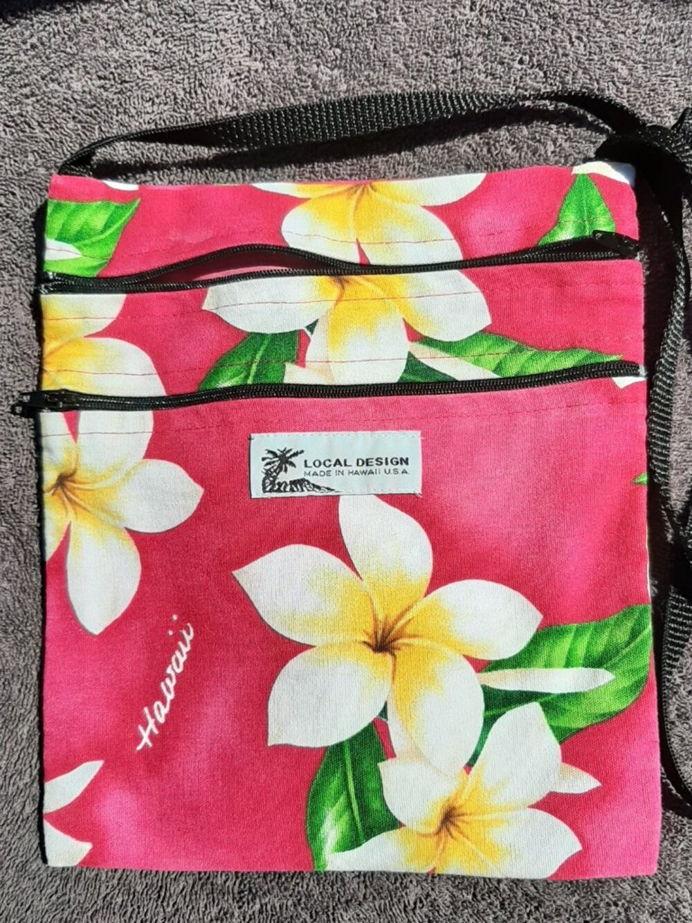 Cross Body Fabric Bag Made in Hawaii Pink Floral 9" x 8"